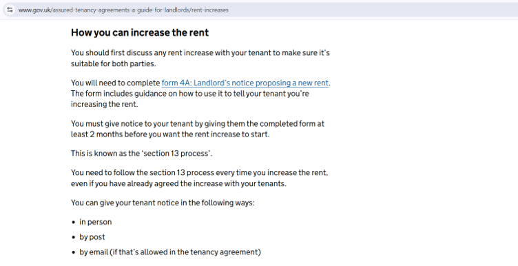 GOV.UK guidance explains that landlords must use Form 4A